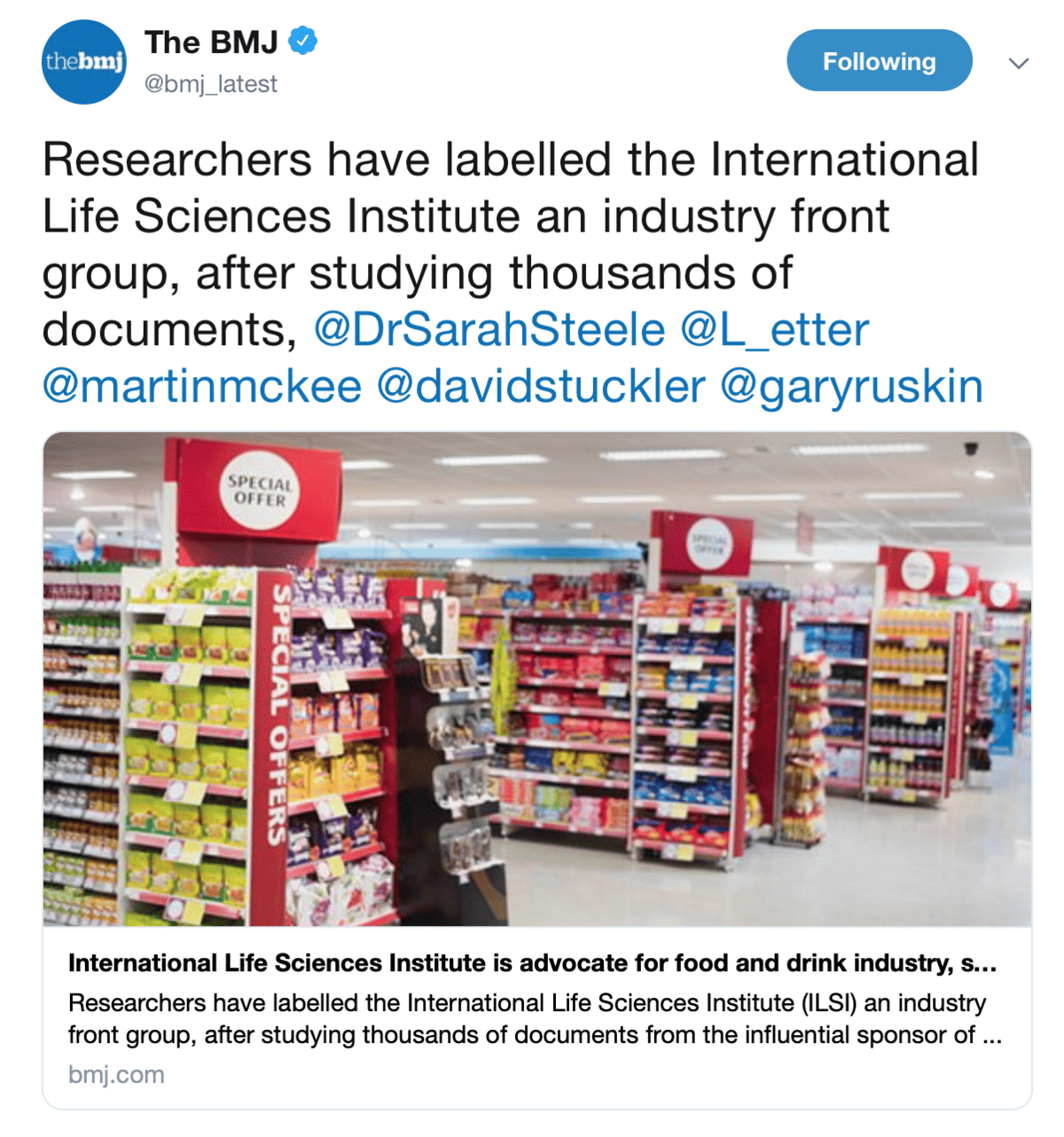 International Life Sciences Institute (ILSI) is a Food Industry Lobby Group