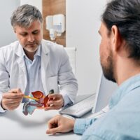 A doctor showing a graphic of a prostate to a patient