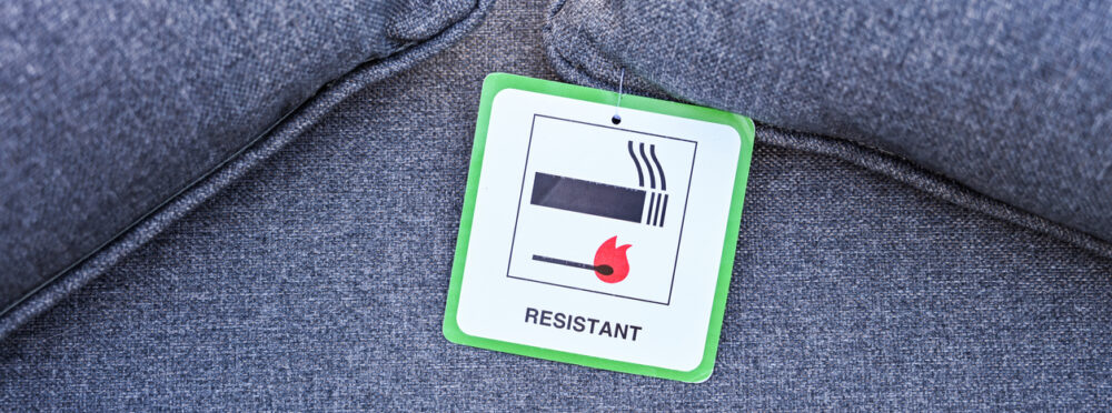 A flame retardant label on a couch