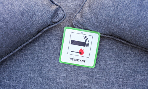 A flame retardant label on a couch