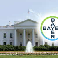 A Bayer logo superimposed on the White House