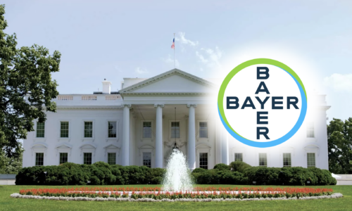 A Bayer logo superimposed on the White House
