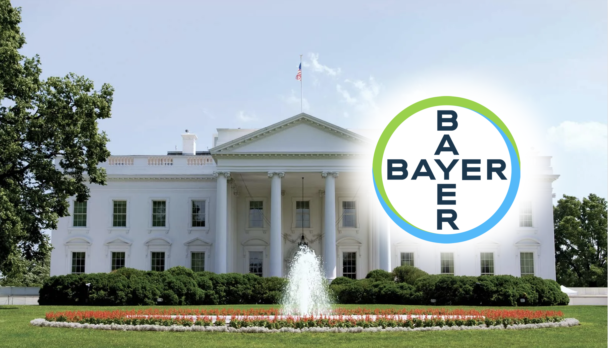 A Bayer logo superimposed on the White House