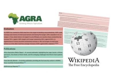 Edits to AGRA's Wikipedia page to remove criticism
