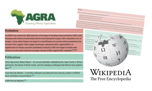 Edits to AGRA's Wikipedia page to remove criticism